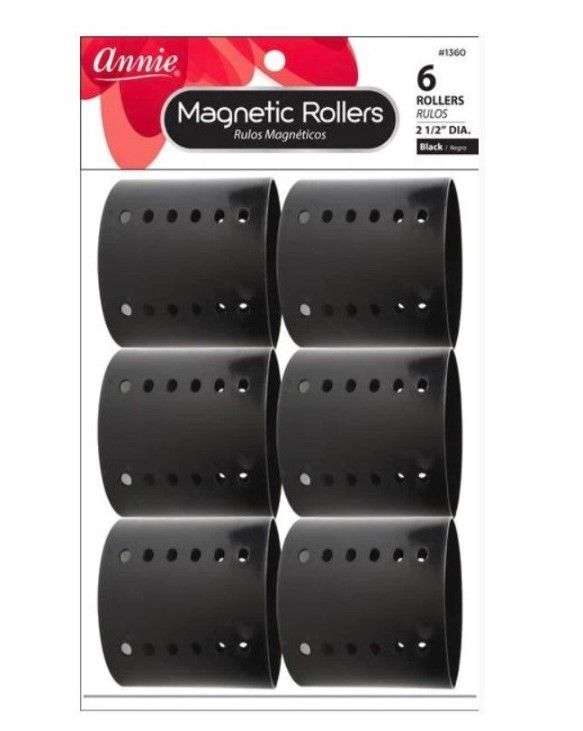 Annie Magnetic Black Rollers 2.5" - 6ct
