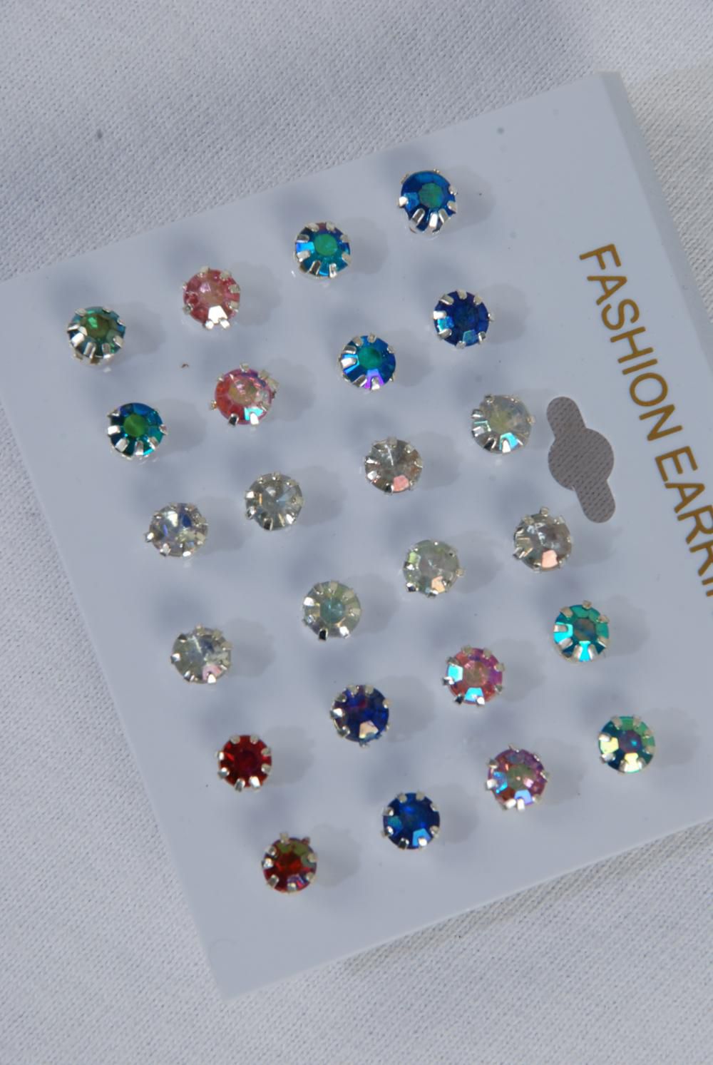 Gold Crystal Iridescent AB Stud Earrings 4mm - 12 pair