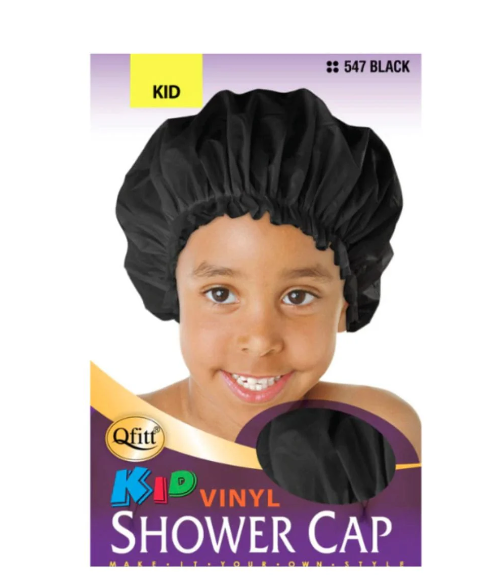 QFitt Kids Black Waterproof Vinyl Shower Cap