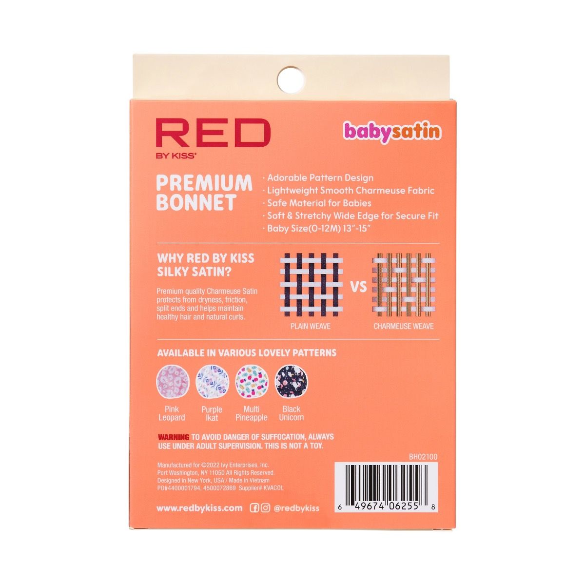 Red By Kiss Baby Satin Bonnet - Purple Ikat
