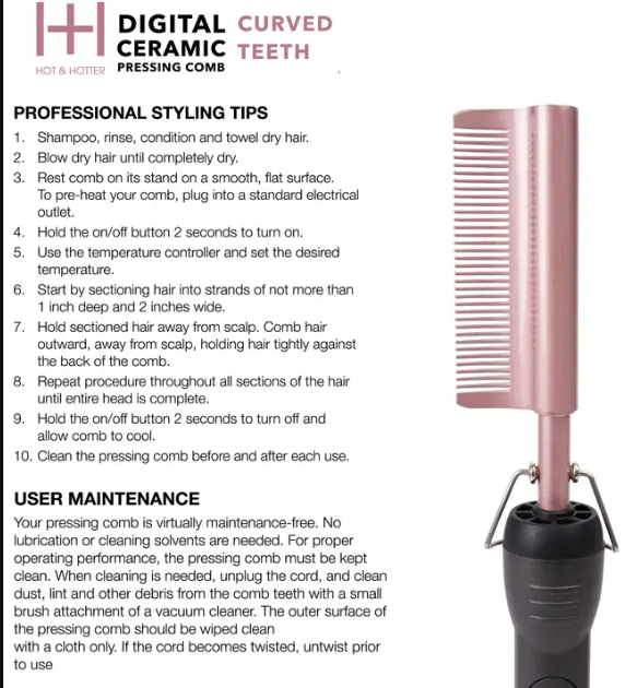 Hot & Hotter Digital Electrical Ceramic Pressing Comb Curved