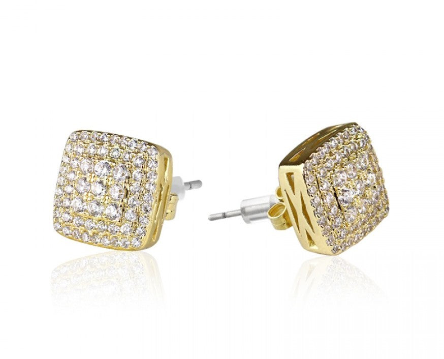 Micropaved Stainless Steel Square Stud Earrings