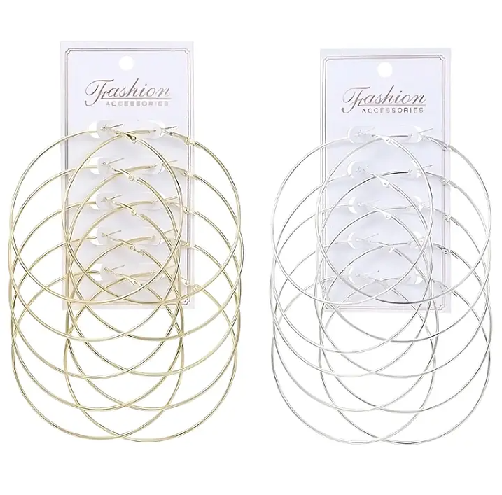 Hoop Earrings - 3 in. - One size 5 pair