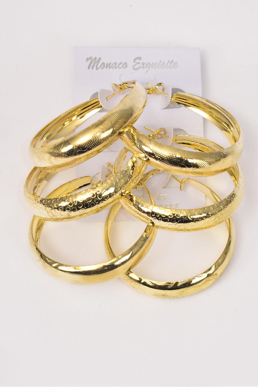 Gold Patterned Hoops 3 pair