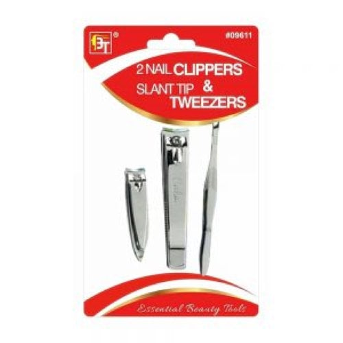 2 NAIL CLIPPERS AND SLANT TIP TWEEZERS