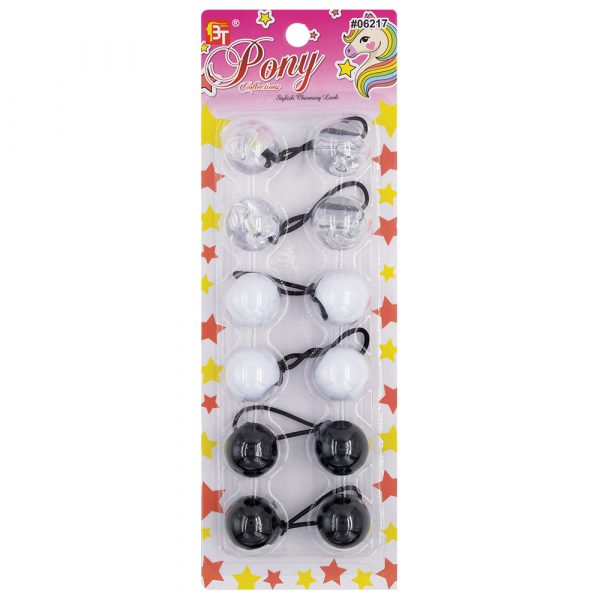 Pony Collection 6pcs Ponytail Holders 25mm - Black\ White\ Clear
