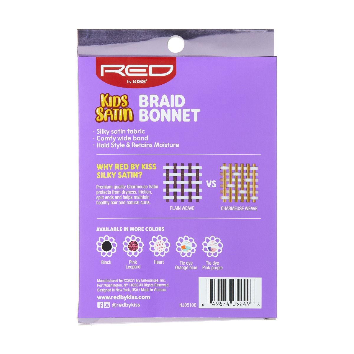 Red by Kiss Kids Satin Braid Bonnet, Comfy Wide Band for Long Hair