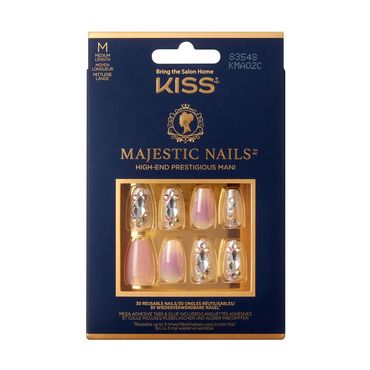 Kiss Majestic Nails In a Crown reusable Medium Coffin Shape Jeweled Nails