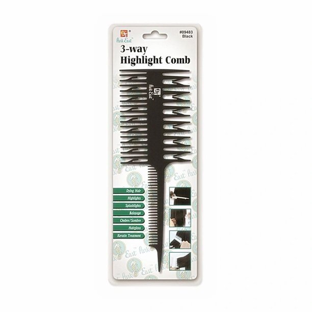 Beauty Town 3 Way Highlight Comb - Black
