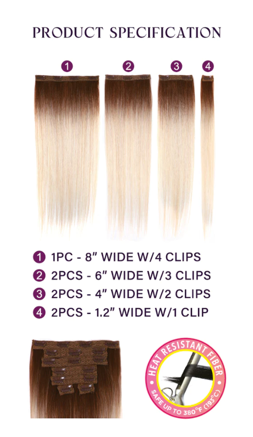 Ruby Clip Ins Hair Extensions 22" - Straight