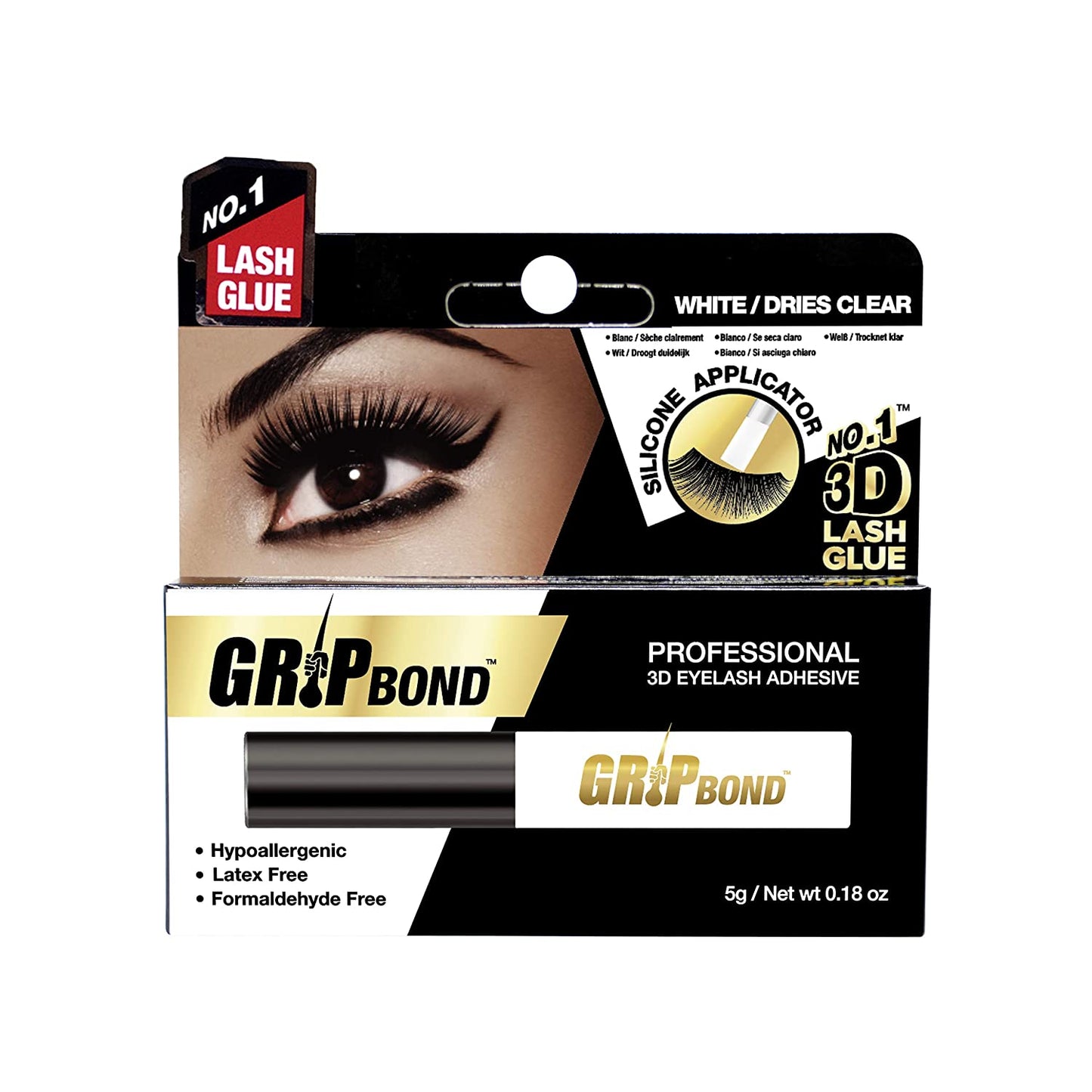 GRIP BOND LATEX-FREE LASH ADHESIVE - WHITE- SILICONE APPLICATOR