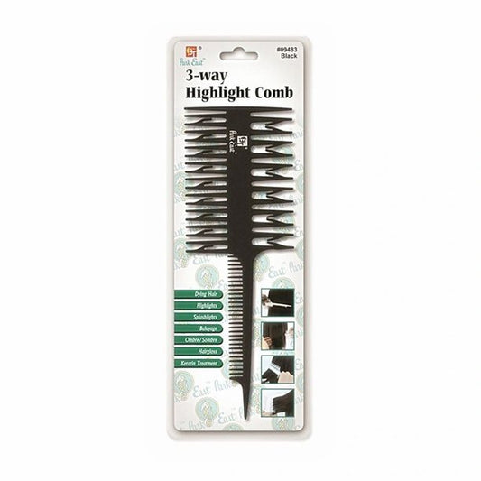 Beauty Town 3 Way Highlight Comb - Black
