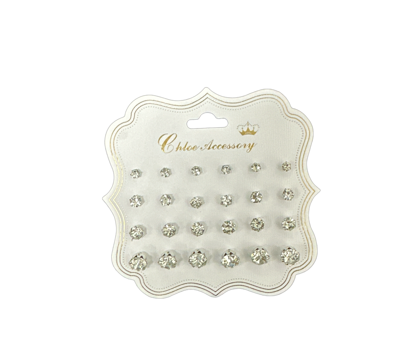 Multi Sizes Crystal Clear Stud Earrings - 12 pair