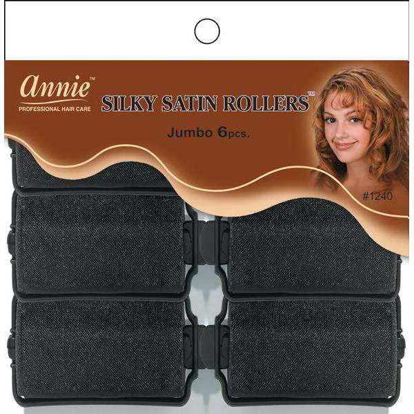 Annie Silky Satin Rollers Jumbo 1.5" Black