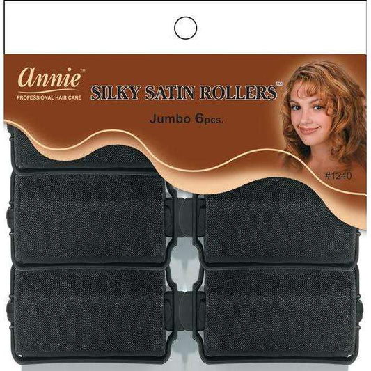 Annie Silky Satin Rollers Jumbo 1.5" Black