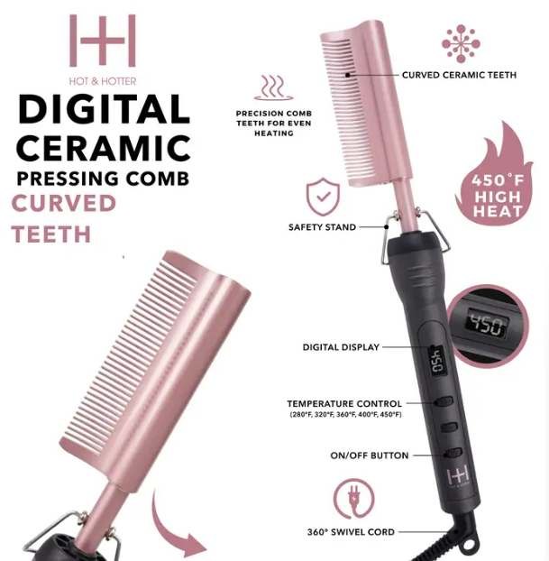 Hot & Hotter Digital Electrical Ceramic Pressing Comb Curved