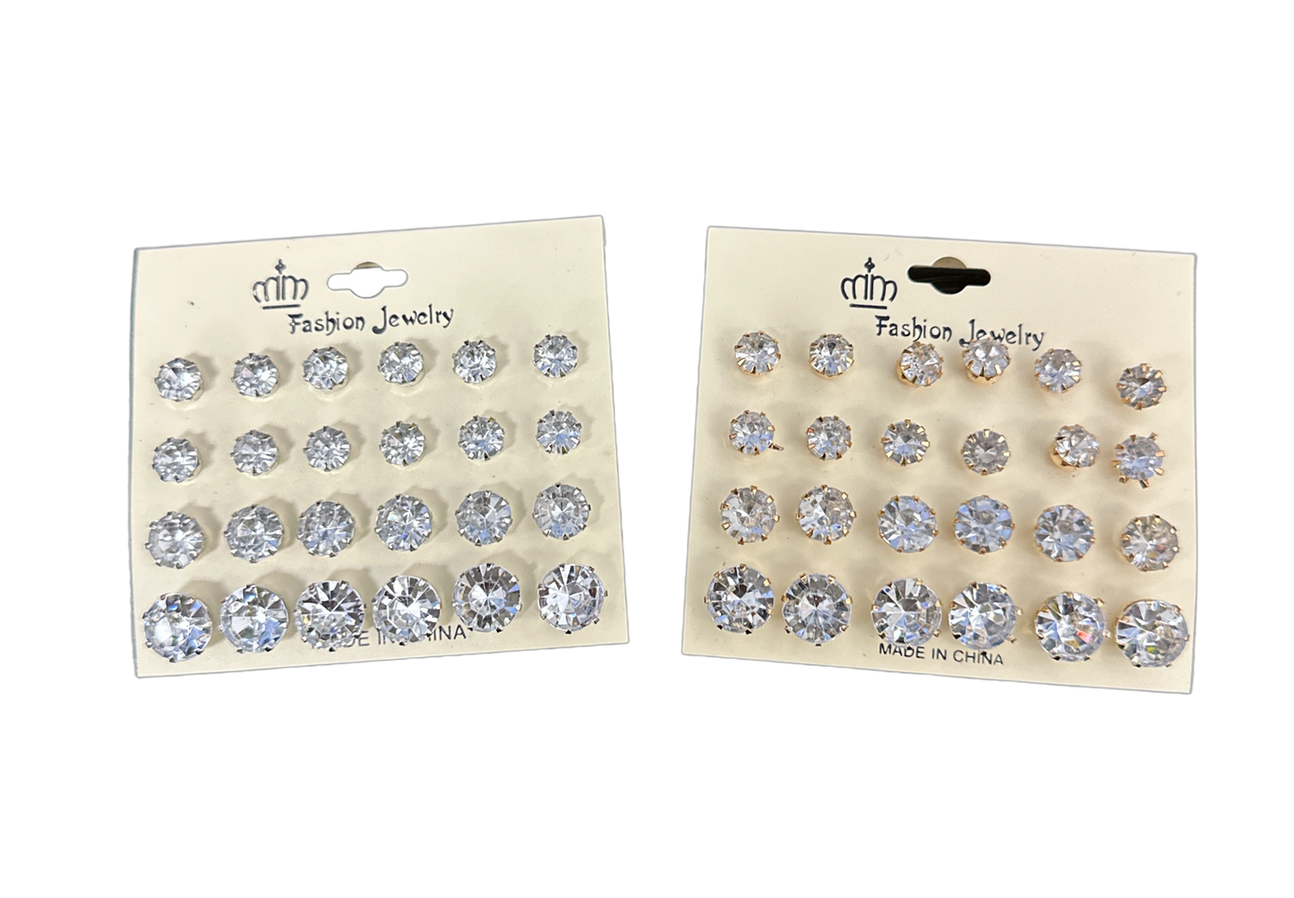 Multi Sizes Clear Crystal Stud Earrings - 12 pair