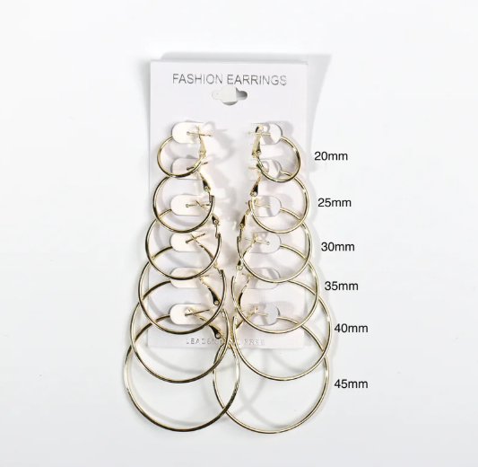 Multi Sizes Hoop Earrings - 6 pair