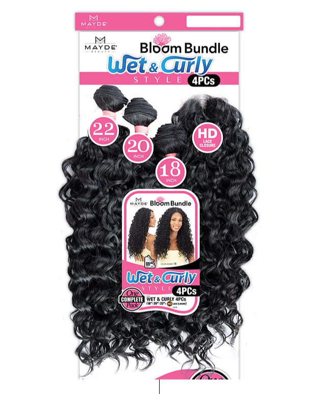 Mayde Wet and Curly 4pcs - 18,20,22" with HD Closure