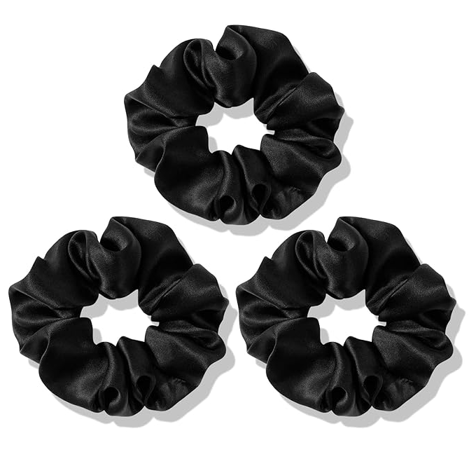 GBS Black Satin Silk Scrunchies 3ct.