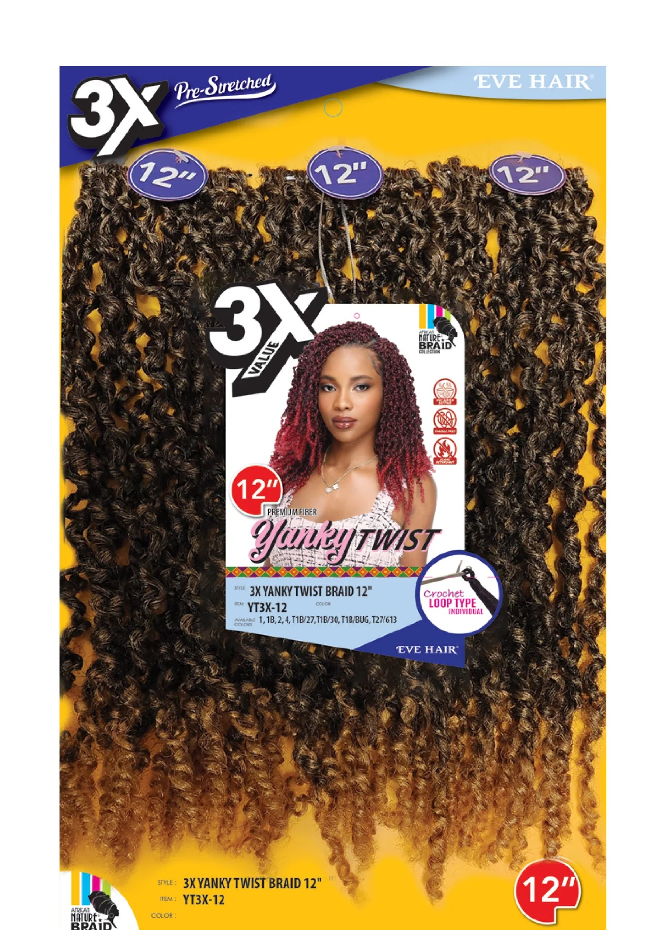 Eve Hair Yanky Twist 3X 12"