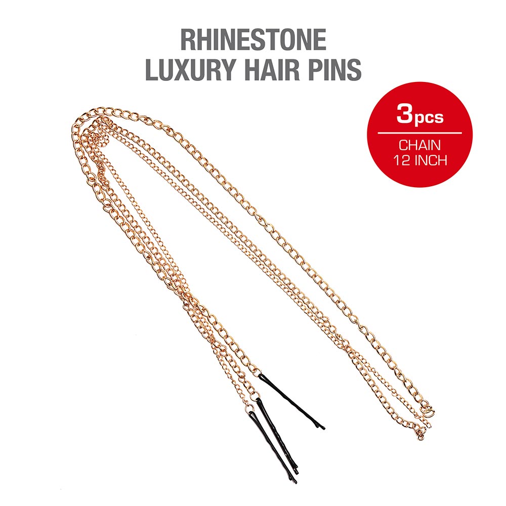 RED By Kiss 3PCS Rhinestone Chain Bobby Hair Pins, Gold Silver Metal Diamond Hair Clips, Crystal Pin