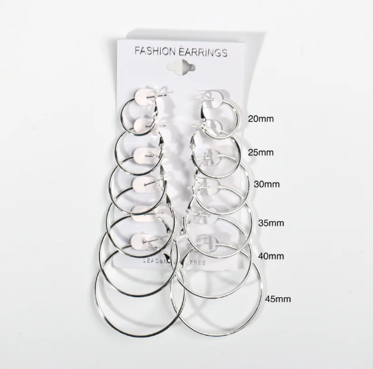 Multi Sizes Hoop Earrings - 6 pair