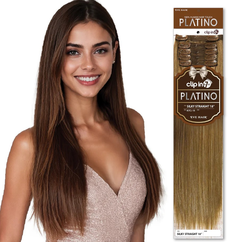 Platino Yaky Straight Human Hair Touch 7pc Clip in - 14"