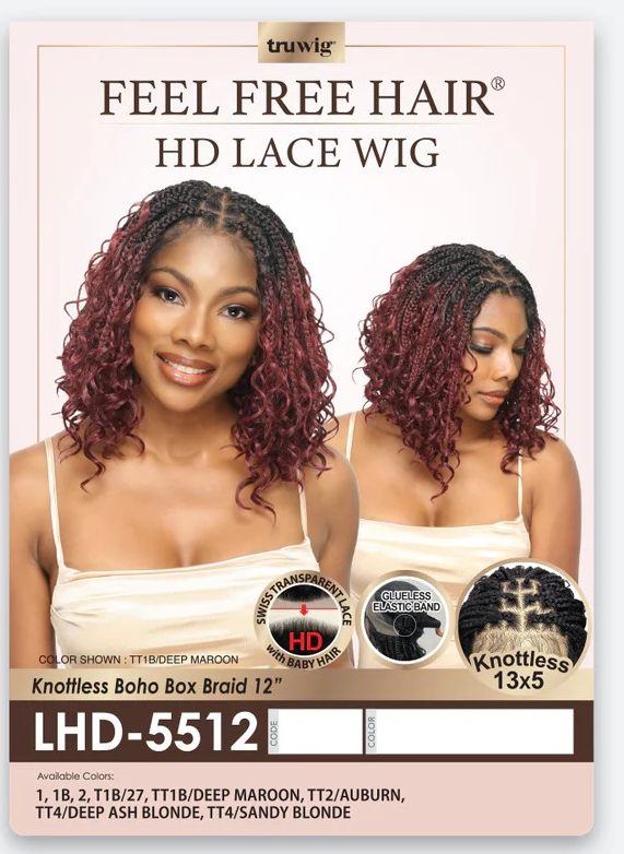 Tru Wig Feel Free Lace Wig - LHD 5512 Knotless Boho Box Braids 12"