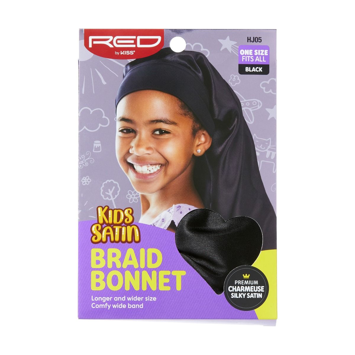 Red by Kiss Kids Satin Braid Bonnet, Comfy Wide Band for Long Hair