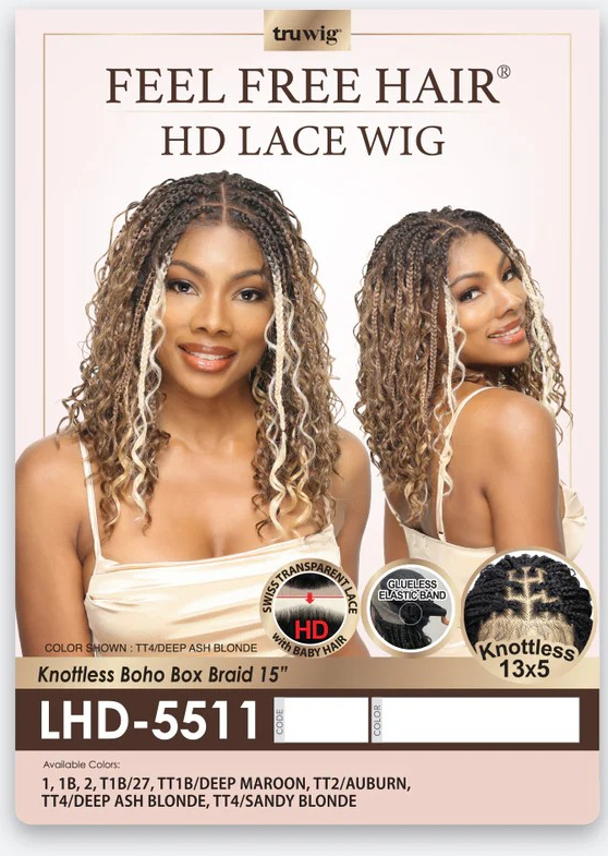 Tru Wig Feel Free Lace Wig - LHD 5511 Knotless Boho Box Braids 15"