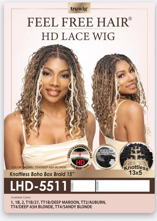 Tru Wig Feel Free Lace Wig - LHD 5511 Knotless Boho Box Braids 15"